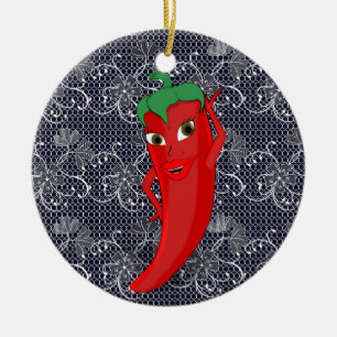 Ornamento De Cerâmica Chá de Noiva Fiesta Com Pimenta Vermelha e Quente 