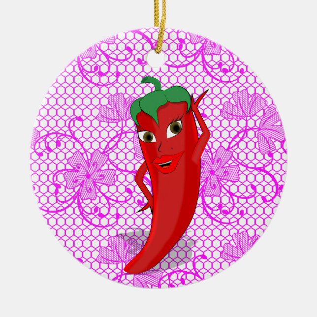 Ornamento De Cerâmica Chá de Noiva Fiesta Com Pimenta Vermelha e Quente  (Frente)