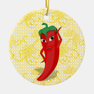 Ornamento De Cerâmica Chá de Noiva Fiesta Com Pimenta Vermelha Quente Di