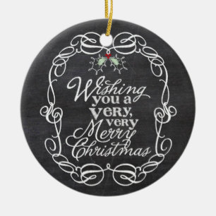 Ornamento De Cerâmica Chalkboard Mistletoes Script Merry Christmas Photo