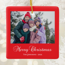 Ornamento De Cerâmica Chamada Clássica de Natal Caligrafia Foto Vermelha