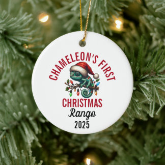 Ornamento De Cerâmica Chameleon's First Christmas 2025