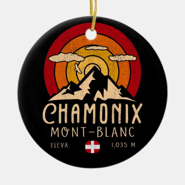 Ornamento De Cerâmica Chamonix França Retro Sunset Skiing Souvenirs 80s (Frente)