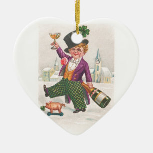 Ornamento De Cerâmica Champanhe Shamrock do Dia de São Patrício Vintage