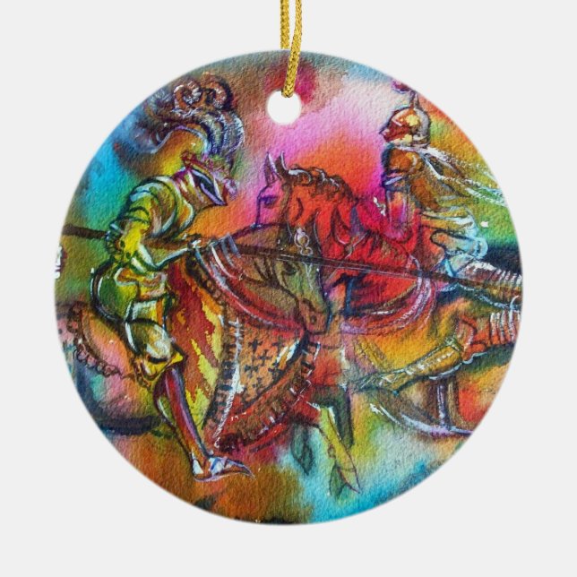 ORNAMENTO DE CERÂMICA CHANSON DE ROLAND/ COMBATE DE KNIGHTS NO TURNO (Frente)