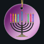 Ornamento De Cerâmica Chanukah Menorah<br><div class="desc">Divirta-se com isso. Pense em temas! Adicione ou apague texto e (por um pouco de taxa extra que já foi adicionada aqui) personalize a parte traseira com imagens, cor, logotipo / informações comerciais, etc.! Estas também são excelentes para presentes ou para usar como toque final da aula no seu invólucro...</div>