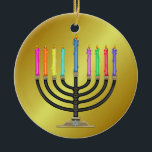 Ornamento De Cerâmica Chanukah Menorah<br><div class="desc">Divirta-se com isso. Pense em temas! Jogue com cores de fundo, adicione ou exclua texto e (por um pouco de taxa extra) personalize o verso com imagens, cores, logotipo / informações comerciais, etc.! Estas também são excelentes para presentes ou para usar como toque final da aula no seu invólucro de...</div>