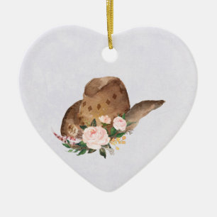 Ornamento De Cerâmica Chapéu de Cowgirl Brown com Flores Rosa