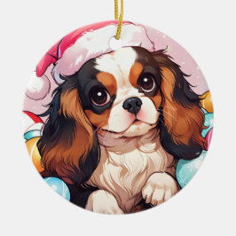 Ornamento De Cerâmica Chapéu de Natal Cavalier King Charles Pastel