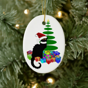 Ornamento De Cerâmica Chapéu de Natal Le Chat Noir Natal