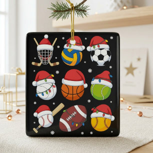 Ornamento De Cerâmica Chapéu de Papai Noel Bolas Esportivas Amante de At