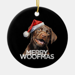 Ornamento De Cerâmica Chapeu de papai noel cachorro labrador chocolate M