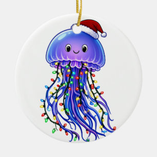 Ornamento De Cerâmica Chapéu de Papai Noel de Água-viva Luzes de Natal A