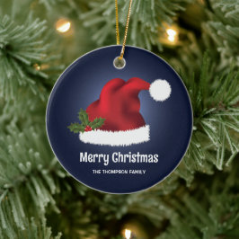 Ornamento De Cerâmica Chapéu de Papai Noel Vermelho Com Azevinho de Nata