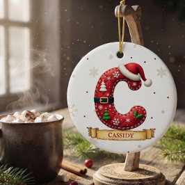 Ornamento De Cerâmica Chapéu de Papai Noel Vermelho Letra de Natal C Nom