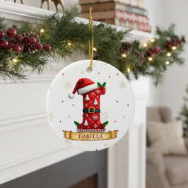 Ornamento De Cerâmica Chapéu de Papai Noel Vermelho Letra de Natal I Nom