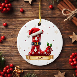 Ornamento De Cerâmica Chapéu de Papai Noel Vermelho Letra de Natal L Nom