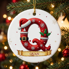 Ornamento De Cerâmica Chapéu de Papai Noel Vermelho Letra de Natal Q Nom
