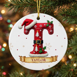 Ornamento De Cerâmica Chapéu de Papai Noel Vermelho Letra de Natal T Nom