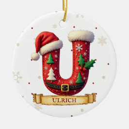 Ornamento De Cerâmica Chapéu de Papai Noel Vermelho Letra de Natal U Nom