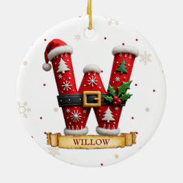 Ornamento De Cerâmica Chapéu de Papai Noel Vermelho Letra de Natal W Nom