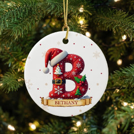Ornamento De Cerâmica Chapéu de Papai Noel Vermelho Natal Letra B Nome