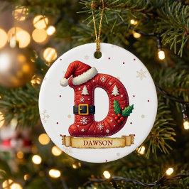 Ornamento De Cerâmica Chapéu de Papai Noel Vermelho Natal Letra D Nome