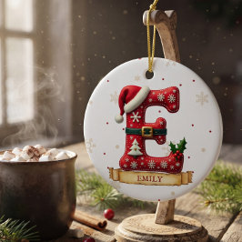Ornamento De Cerâmica Chapéu de Papai Noel Vermelho Natal Letra E Nome