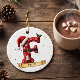 Ornamento De Cerâmica Chapéu de Papai Noel Vermelho Natal Letra F Nome