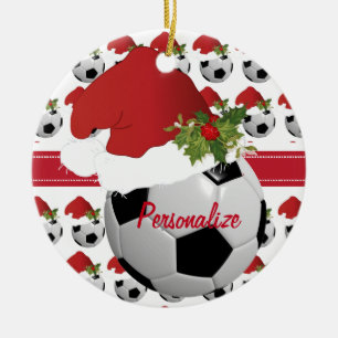 Ornamento De Cerâmica Chapéu do papai noel da bola de futebol do esport