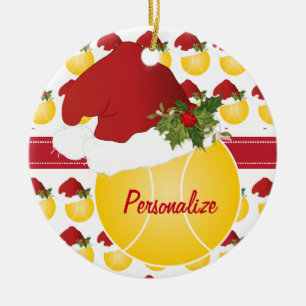 Ornamento De Cerâmica Chapéu do papai noel da bola de tênis do esporte
