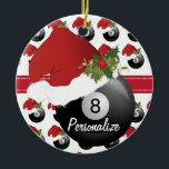 Ornamento De Cerâmica Chapéu do papai noel da piscina dos bilhar do<br><div class="desc">Enfeites de natal que da piscina dos bilhar você pode personalizar. o ⭐ este produto é 100% customizável. Os gráficos e o texto podem ser suprimidos, movido, resized, mudado ao redor, cor girado, da mudança do fundo, etc… 99% de meu design em minha loja são feitos nas camadas. Isto faz...</div>