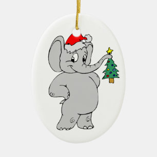 Ornamento De Cerâmica Chapéu do papai noel do elefante