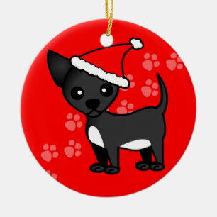 Ornamento De Cerâmica Chapéu preto bonito do papai noel da chihuahua -