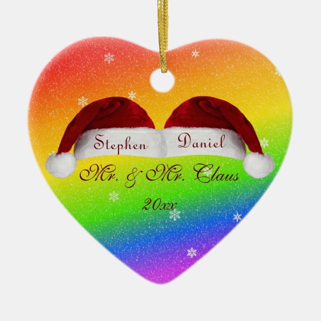 Ornamento De Cerâmica Chapéus e arcos-íris do papai noel (Frente)