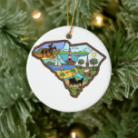 Ornamento De Cerâmica Charleston Columbia South Carolina Myrtle Beach<br><div class="desc">O mapa de estado SC de estilo retrô apresenta o código de área 803, 843, 854, e o SC mais agradável, o lago Wylie, e o lago Hartwell. Então, se você é turista ou viajante da Carolina do Sul, e foi para a praia da loucura, Columbia, SC isso é para...</div>