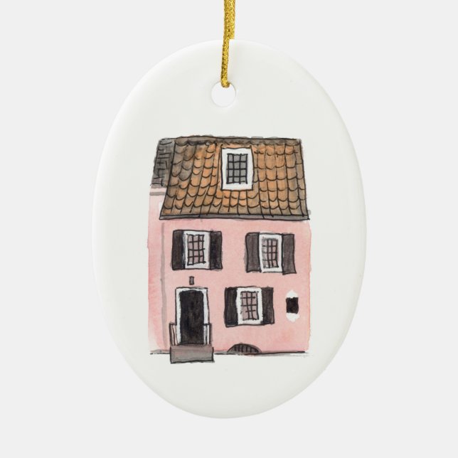 Ornamento De Cerâmica Charleston Pink House Ornament (Frente)