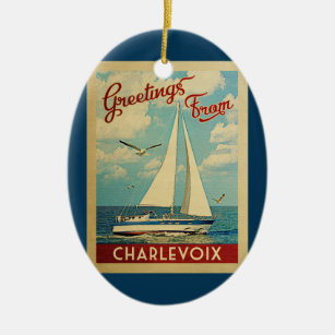 Ornamento De Cerâmica Charlevoix Sailboat Viagens vintage Michigan