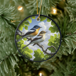 Ornamento De Cerâmica Charming Acadian Flycatchers Scene Christmas