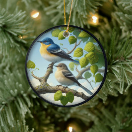 Ornamento De Cerâmica Charming Acadian Flycatchers Scene Christmas