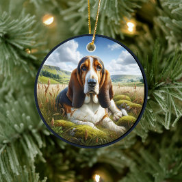 Ornamento De Cerâmica Charming Basset Hound Scene