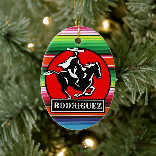 Ornamento De Cerâmica Charro Horse, nome personalizado, sérvia mexicana  (Árvore)