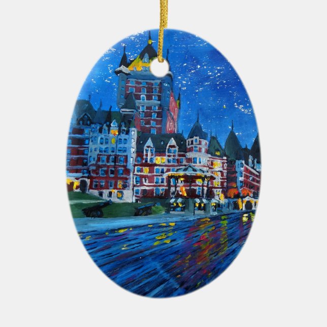 Ornamento De Cerâmica Château Frontenac Quebeque Canadá em a noite (Frente)