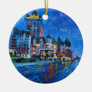 Ornamento De Cerâmica Château Frontenac Quebeque Canadá em a noite