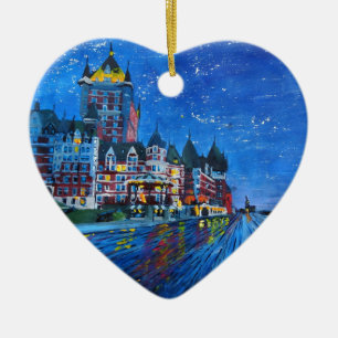 Ornamento De Cerâmica Château Frontenac Quebeque Canadá em a noite