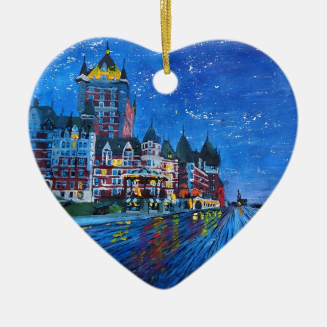 Ornamento De Cerâmica Château Frontenac Quebeque Canadá em a noite (Frente)