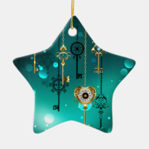 Ornamento De Cerâmica Chaves de Esqueleto Anticas em Fundo Verde