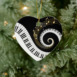 Ornamento De Cerâmica Chaves de Piano e Notas de Música Douradas