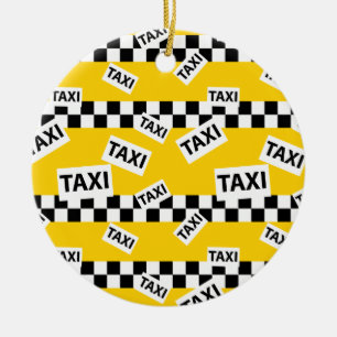 Ornamento De Cerâmica Checkerboard do driver do táxi amarelo de Nova Yo