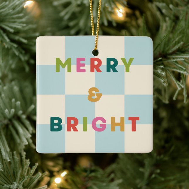 Ornamento De Cerâmica Checkerboard Merry & Bright Christmas Ornament (Árvore)